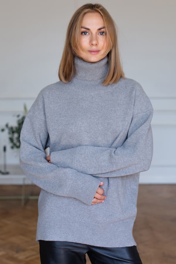 Шерстяной свитер оверсайз 100% шерсть premium merino wool - Светло-серый