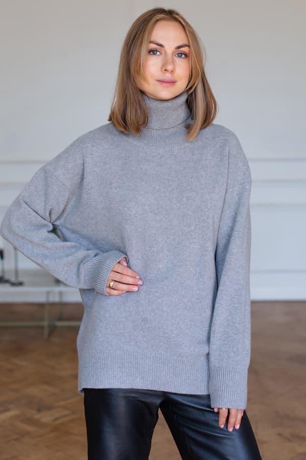 Шерстяной свитер оверсайз 100% шерсть premium merino wool - Светло-серый