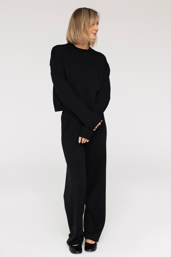 Джемпер укороченный гладкая шерсть 100% premium merino wool - Черный