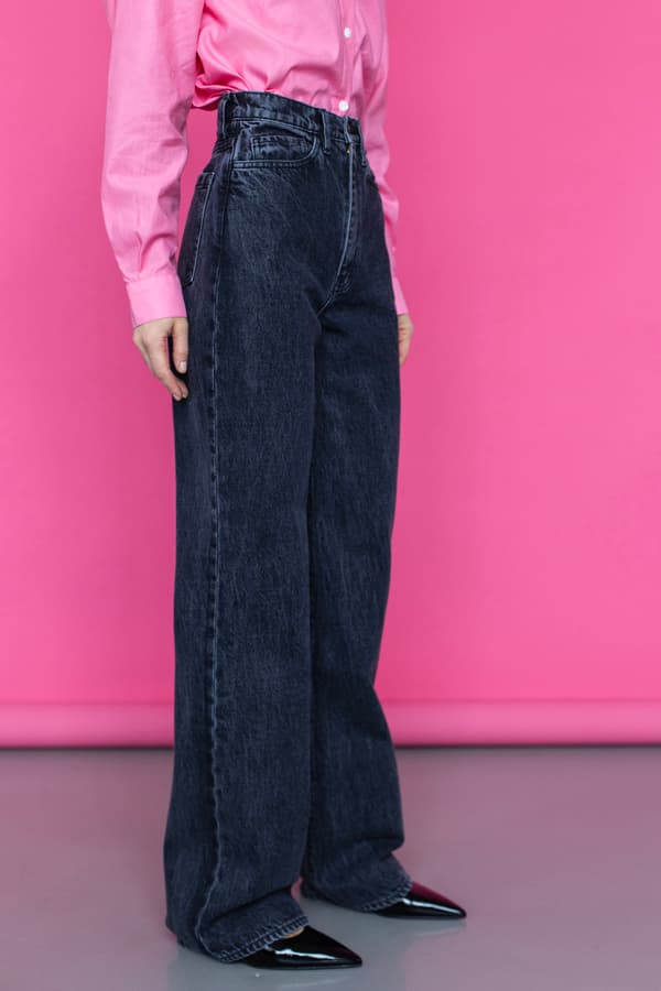 Джинсы палаццо WIDE LEG из итальянского хлопка премиального качества Candiani - графитовый серый
