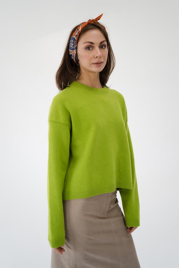 Джемпер укороченный из пушистой шерсти 100% шерсть premium merino wool – Шартрез