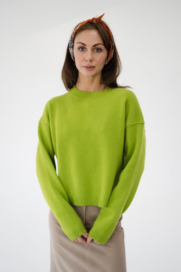 Джемпер укороченный из пушистой шерсти 100% шерсть premium merino wool – Шартрез