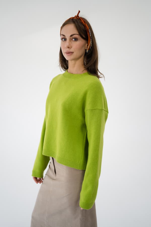 Джемпер укороченный из пушистой шерсти 100% шерсть premium merino wool – Шартрез