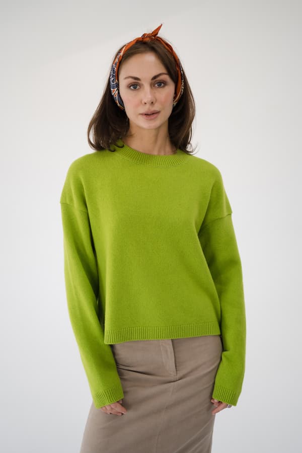 Джемпер укороченный из пушистой шерсти 100% шерсть premium merino wool – Шартрез