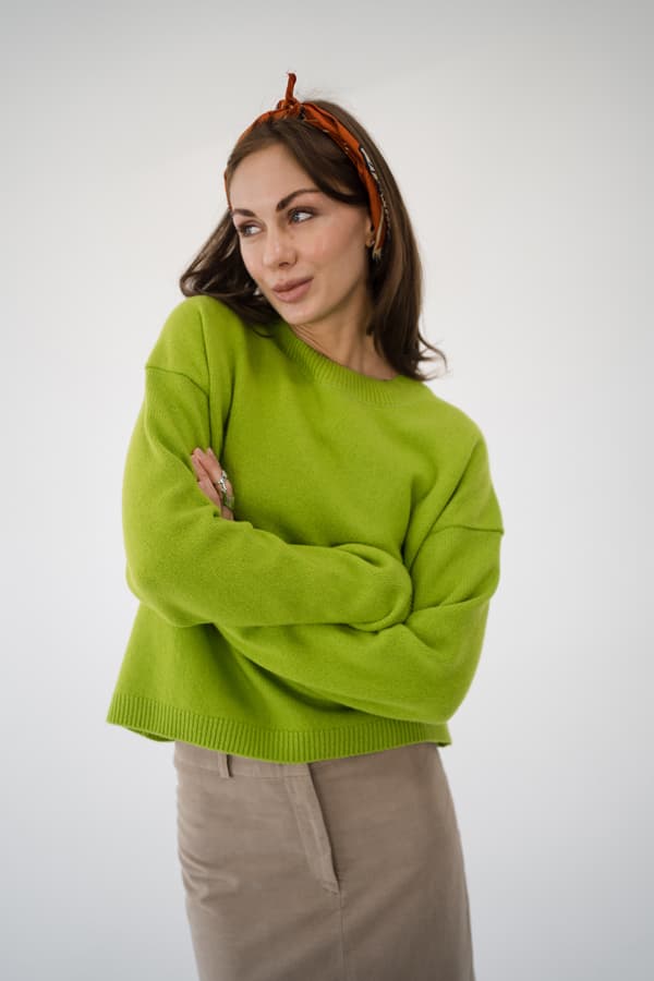 Джемпер укороченный из пушистой шерсти 100% шерсть premium merino wool – Шартрез