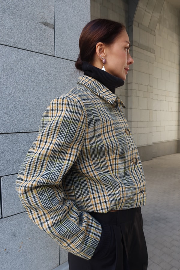 Жакет укороченный из шерстяного твида PRADA - Желтая клетка