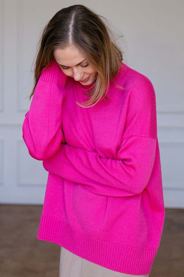 Джемпер оверсайз из гладкой 100% шерсть premium merino wool - Малина