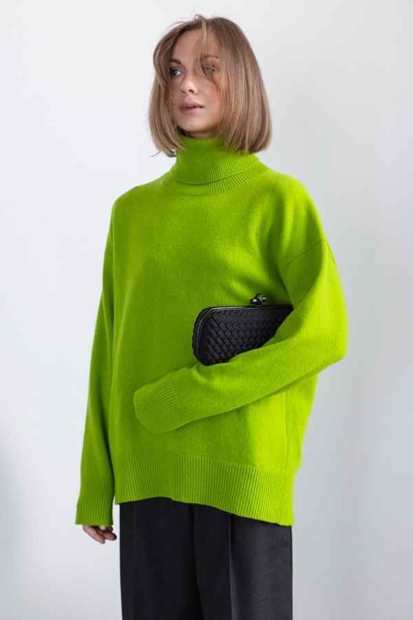 Шерстяной свитер оверсайз 100% шерсть premium merino wool - Зеленый шартрез