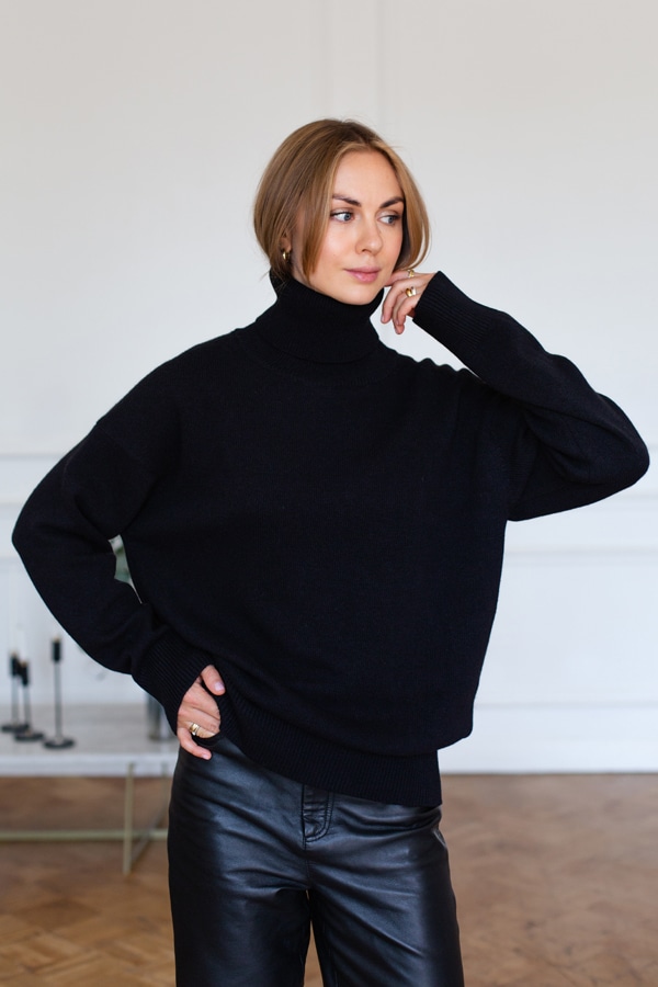 Шерстяной свитер оверсайз 100% шерсть premium merino wool - Черный