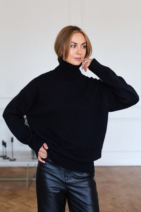 Шерстяной свитер оверсайз 100% шерсть premium merino wool - Черный